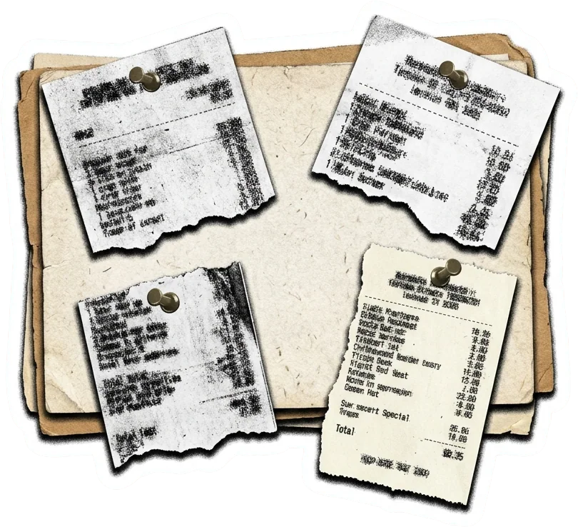 Fill slips pinned to a recipe card